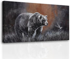 ZHENGYIN Grizzly Bear & Bird Canvas Wall Art,Black and White Wildlife Artwork, Warm Earth Tone Glow, Rustic Western Farmhouse Wall Decor for Entryway Bedroom, Over Console, 20x40 Inch