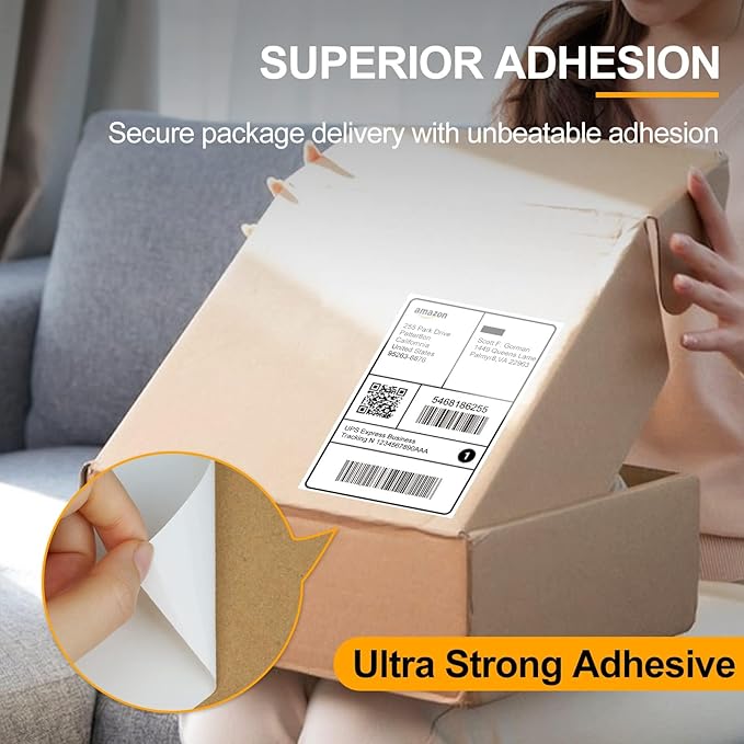 Qncz 1000 Pcs 4x6 Thermal Labels - 2 Rolls of 500, White Perforated & Smudge-Proof & Strong Adhesive Mailing Sticker Labels, Compatible with Rollo, Zebra, Jadens, Nelko