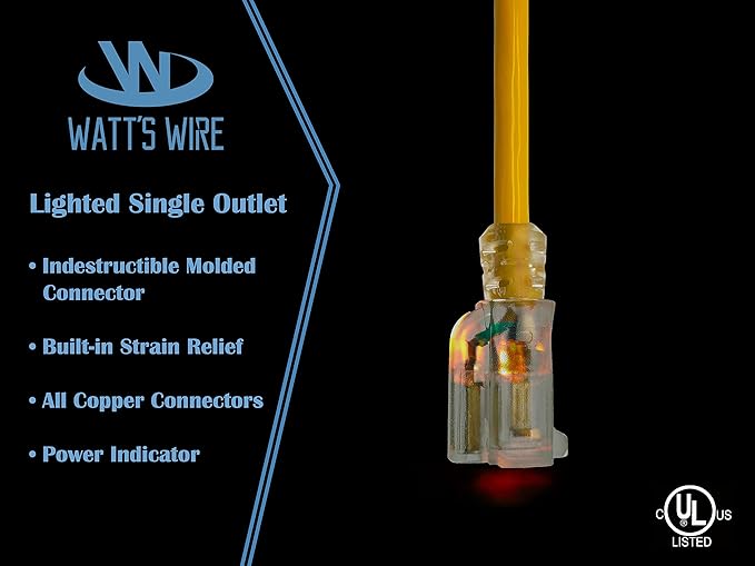 50 ft 10 Gauge Extension Cord - Outdoor Extension Cord Waterproof - Heavy Duty Outdoor Extension Cords 50 ft - Watts Wire - 50' Grounded - extensiones electricas