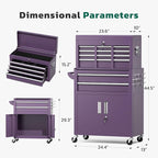 Greenvelly 8-Drawer Rolling Tool Chest, Metal Tool Chest with Wheels, Tool Cabinet with Detachable Top Tool Box, Metal Tool Cart with Liner & Hooks for Garage, Workshop, Warehouse (Purple)