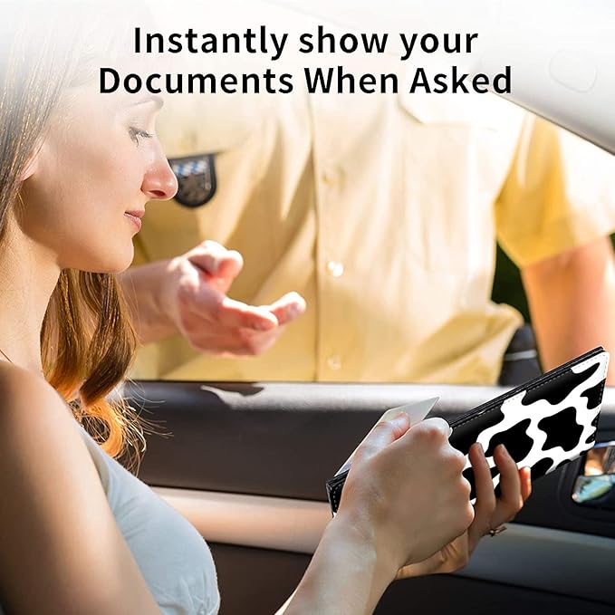 Car Registration and Insurance Holder, Leather Car Glove Box Organizer, Cool Car Accessories for ID, Driver's License Cards & Essential Document, business cards, Men&Women,Cute Cow
