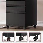 3 Drawer File Cabinet，Mobile Filing Cabinet with Lock and Wheels，Un-Assembled Metal Under Desk File Cabinets for A4/Letter/Legal Size（Black