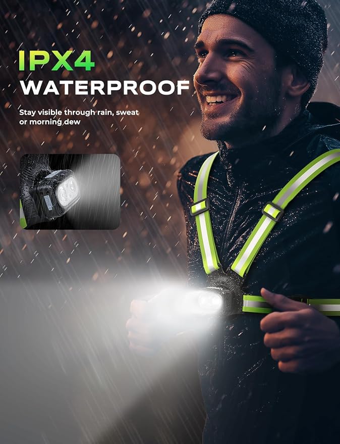 500LM High-Vis Running Lights for Runners with Rear Light, Adjustable 45° Beam & 360° Reflective Vest, IPX4 Waterproof Running Vest Light for Night Walking/Cycling/Jogging, 3.5-20Hrs Runtime