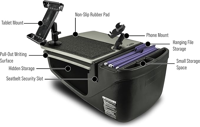 AutoExec AE-GMCD-PM-TAB-GT GripMaster Car Desk for Your Vehicle Workstation and Mobile Office, Grey with Phone Mount and Tablet Mount