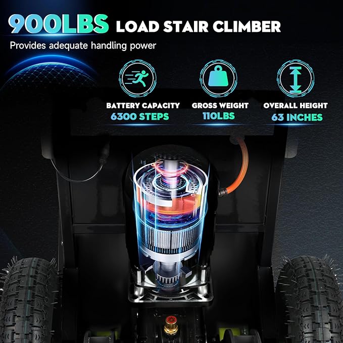 Electric Stair Climbing Dolly, 1250W Electric Stair Climbing Hand Truck, 900lbs Max Load Capacity, 3 Mode Folding Stair Climber Hand Trucks with Telescopic Handle for Moving Furniture (Black)