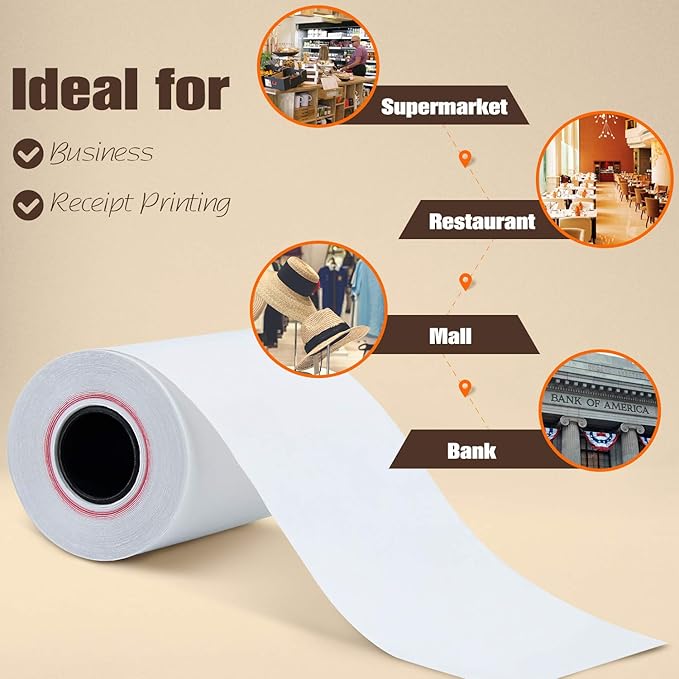 (200 Rolls) 2 1/4" x 50' Thermal Paper, POS Receipt Paper for Retail Business Cash Register, Fits All Credit Card Terminal