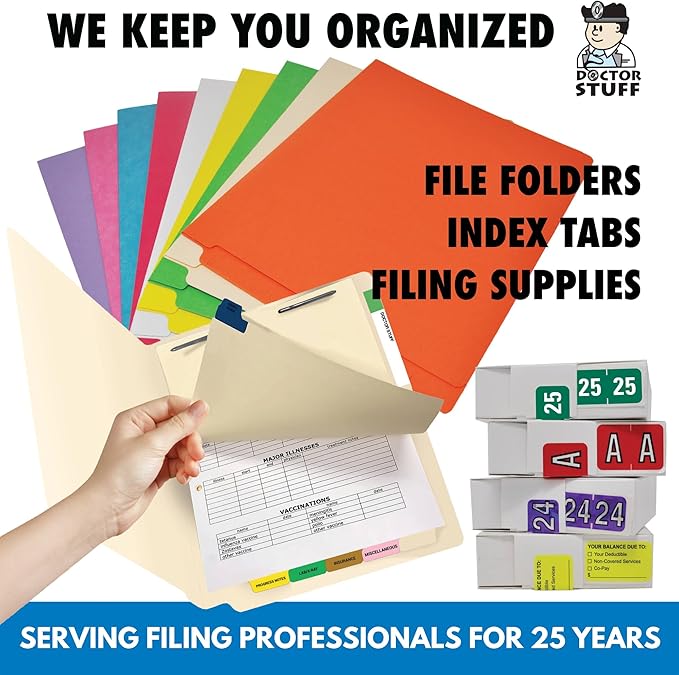 2025 Year Labels, Doctor Stuff 2025 Chart Stickers, Fluorescent Violet Color Coded, USA Made Year Stickers for End Tab File Folders, 500 Labels/Roll in a Dispenser Box, 3/4" x 1-1/2"