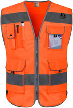 TCCFCCT Orange Safety Vest for Men Women 9 Pockets High Visibility Reflective Vest for Safety, Work Vest with Reflective Strips, Meets ANSI/ISEA Standards, Large