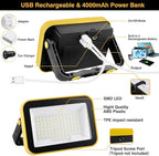 Rechargeable Work Light with Tripod Hole, 2-Pack LED Battery Work Lightings, 40W Waterproof Portable Flood Light Cordless Job Site Lighting 180° Rotate for Garage Camping Car Repairing