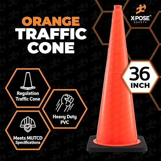 Xpose Safety 36 Inch Orange Traffic Cones Heavy Duty 12lb, Bulk Full Pallet 243-Pack - Multipurpose PVC Plastic Safety Cone for Parking, Soccer, Caution, Kids and Construction - DOT Approved