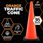 Xpose Safety 36 Inch Orange Traffic Cones Heavy Duty 12lb, 24-Pack - Multipurpose PVC Plastic Safety Cone for Parking, Soccer, Caution, Kids and Construction - DOT Approved
