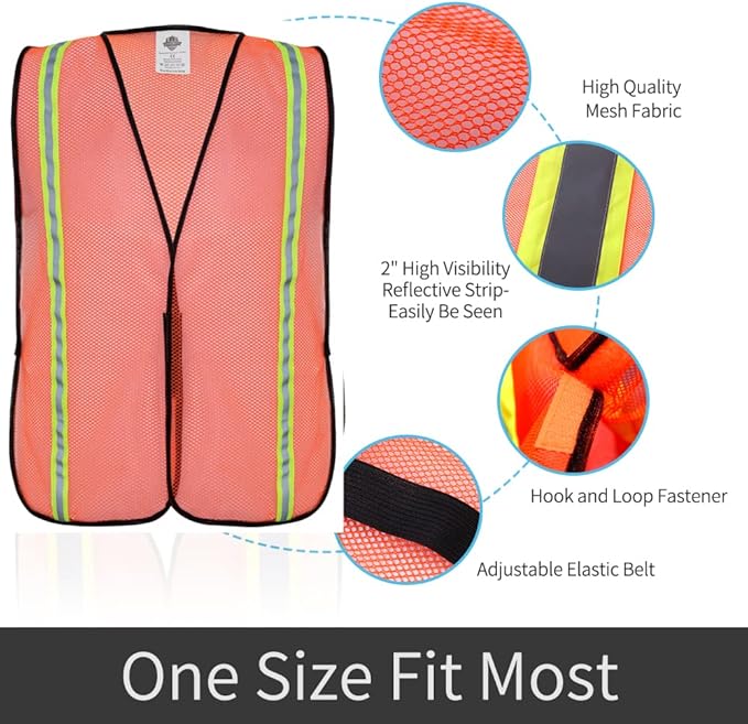 Dazonity High Visibility Reflective Safety Vest, Durable Mesh,High Visibility Reflective Strips, Fit for Men & Women, Work, Construction,Cycling, Surveyor