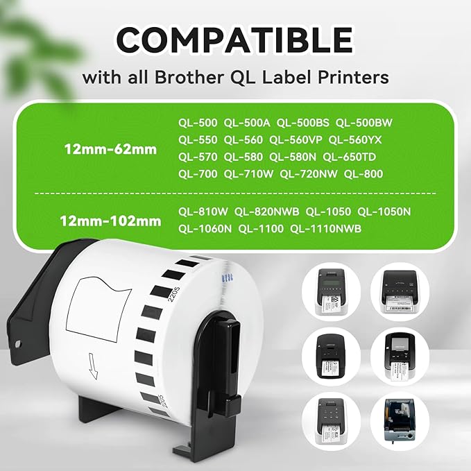Suminey - Compatible Continuous Labels Replacement for Brother DK-2205 (2.4 in x 100 ft), Use with Brother QL Label Printers [6 Rolls+ 1 Refillable Cartridge] ﻿