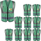 zojo High Visibility Safety Vests With Pockets, Wholesale Reflective Vest for Outdoor Works, Cycling, Jogging, Walking,Sports - Fits for Men and Women Pack of 10 (10, XXXL-Green)
