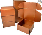 15 Pcs 6 x 6 x 3 inches Corrugated Cardboard Gift Boxes Recyclable Shipping Boxes for Mailing & Holidays, Wedding, Birthday, Gifts Packaging (Copper, 6 x 6 x 3")