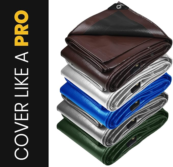 PROTARP Extra Heavy Duty 16 Mil Tarp Cover, Waterproof, UV Resistant, Rip and Tear Proof, Poly Tarpaulin with Reinforced Edges for Roof, Camping, Patio, Pool, Boat. (Brown/Black 10′ X 20′)