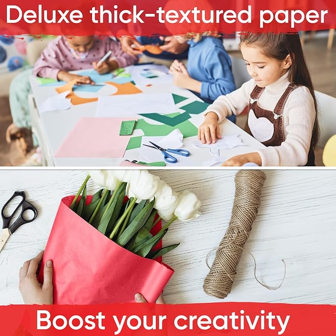 36" x 1200" (100 ft) Red Kraft Paper (Case of 9 Rolls), 45 lbs Thickness, Kraft Paper for School, Art Colored Paper, Gift Wrapping Paper, Packing Paper for Moving