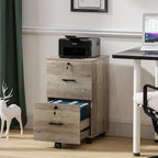 VINGLI 2 Drawer File Cabinet with Lock, Wood Rustic Gray Filing Cabinet for Letter Size File Folders with Tabs, Under Desk Rolling File Cabinets for Home Office, Mobile File Organization Printer Stand