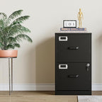 2 Drawer File Cabinet with Lock,Black Metal Vertical File Cabinets for Letter Size, Filing Cabinets for Home Office, Under Desk File Cabinet, Easy Assemble