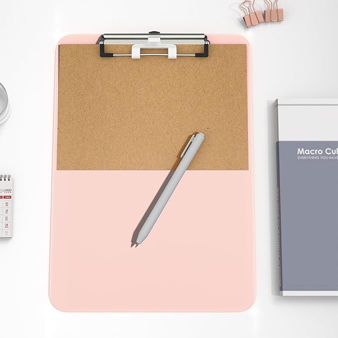 Hongri Plastic Clipboard with Pen Holder, Pink 8.5x11 Letter Size Clip Board for Classroom, Office, Students, Nurses and Women, Low Profile Clip, Size 12.5 x 9 in(Pack of 6)