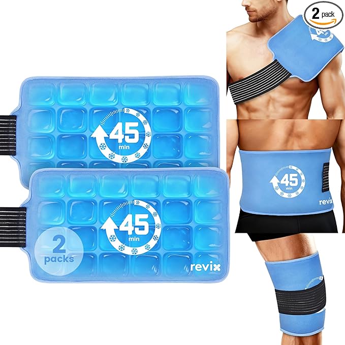 REVIX Large Gel Ice Packs Reusable, 45-Minutes of Long Lasting Cold Packs with Ice Grid Gel Design, Lower Back, Shoulder, Knee Ice Wrap, Cold Therapy for Soothing Waist & Leg Fatigue, 16 × 9", 2 Packs