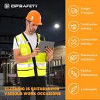 Reflective Safety vest With back plan pocket,High visibility Class 2 Heavy Duty Surveyor Vest with Zipper,Hi Vis Vest ANSI/ISEA Standard, Construction Work Vest for Men＆Women(Lime,3XL)