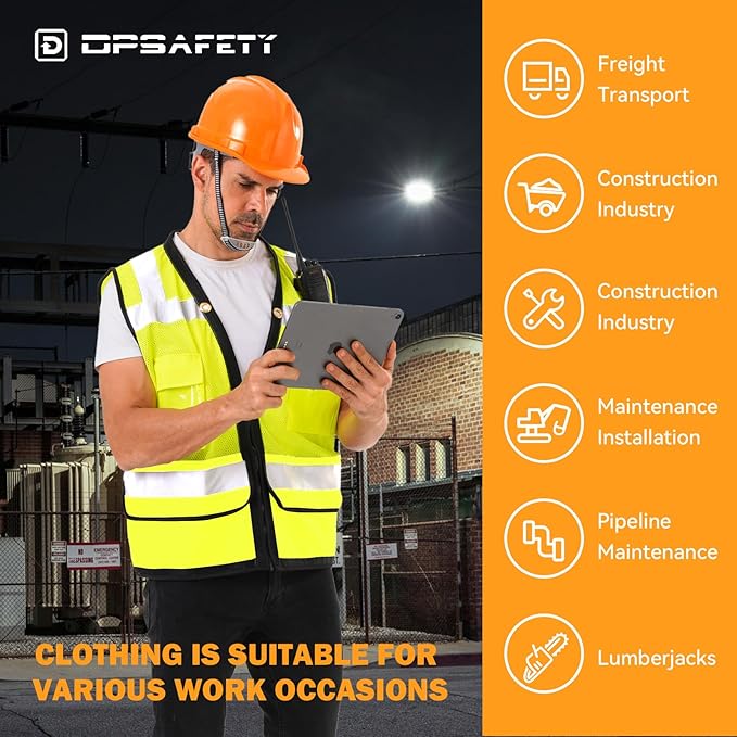Reflective Safety vest With back plan pocket,High visibility Class 2 Heavy Duty Surveyor Vest with Zipper,Hi Vis Vest ANSI/ISEA Standard, Construction Work Vest for Men＆Women(Lime,M)