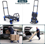 2-in-1Folding Hand Truck Dolly with Folding Basket, 330LBS Capacity Foldable Hand cart,Folding Dolly with Retractable Handle,Hand Truck Foldable with 4 Wheels for Moving