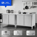Hally Stainless Steel Cabinet, 30" x 48" NSF Commercial Heavy Duty Prep Workbench with Backsplash and Two Sliding Doors, Large Storage Cabinet, Metal Table for Kitchen, Restaurant, Garage