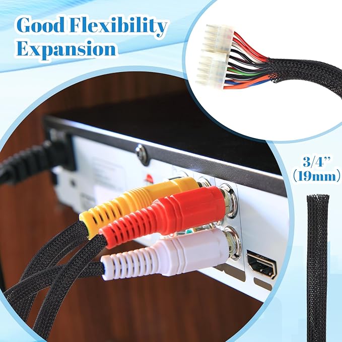 Pangda 150 Feet 3/4 Inch Wire Loom PET Expandable Braided Sleeving Braided Sleeve for TV, Computer, Home Theater (Black)