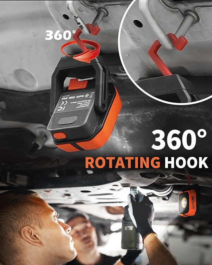 Work Light, Magnetic Rechargeable Light with 4 Modes & 150°Rotatable, 1200LM Waterproof Portable Light with 360° Rotating Hook for Emergency Car Repair, Outdoor Work (2 Packs Upgrade)