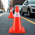 Traffic Safety Cones 18 Inch 6 Pack - Orange Road Parking Cones with Reflective Collars, Heavy Duty PVC Construction Cone Structurally Stable for Road Parking, Traffic Control, Driveway