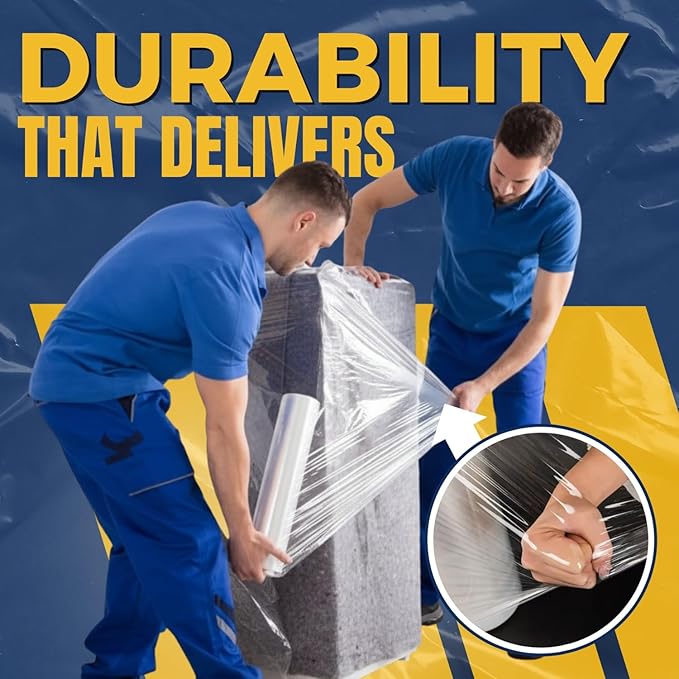 Industrial Stretch Film Wrap – 18" x 1000 FT x 80 Gauge, 1 Roll Heavy Duty Pallet Wrap | Clear Plastic Moving Wrap for Packing, Shipping, Furniture & Luggage – Durable Self-Adhering Shrink Wrap Roll