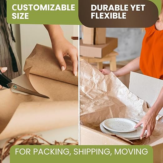 24" x 1200" (100 ft) Natural Kraft Paper Roll – USA Made Non-Toxic, Odorless, 100% Recyclable Brown Wrapping Paper for Shipping, Packaging, Crafting & Gift Wrapping