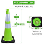 OrangeStar 28" Traffic Cones 6-Pack, Green Safety Cones with Reflective Collars, Weighted Rubber Base for Parking, Construction, Road Safety, Indoor & Outdoor Use