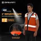 Reflective Safety vest With back plan pocket,High visibility Class 2 Heavy Duty Surveyor Vest with Zipper,Hi Vis Vest ANSI/ISEA Standard, Construction Work Vest for Men＆Women(Orange,5XL)