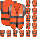 JaGely 15 Pack Reflective Safety Vests with Pockets and Zipper Construction Work High Visibility Vest for Men Women(Large,Orange Red)