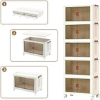 4 Tier Plastic Stackable Storage Bins and Boxes Organizer, Foldable Containers, Stackable Closet Organizers, Collapsible Boxes, White (5 Tier, 25.8″)