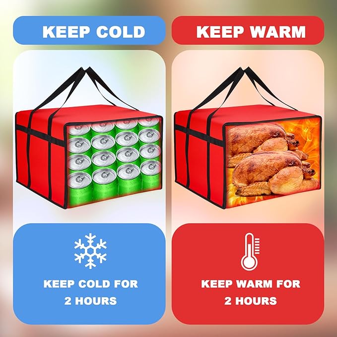 Maxcheck 4 Pcs Insulated Pizza Delivery Bag 20 x 20 x 14 Inch Pizza Warmer Bag Carrier Reusable Insulated Cooler Boxs Winter Food Delivery Carrier for Personal and Professional Use (Red)