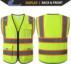 9 Pockets High Vis Safety Vest for Men with Double Stitching Knots around All Pockets and Zipper Edges Mesh Class 2 High Visibility Reflective Vest,Meets ANSI/ISEA Standards(EK176-Yellow-L)