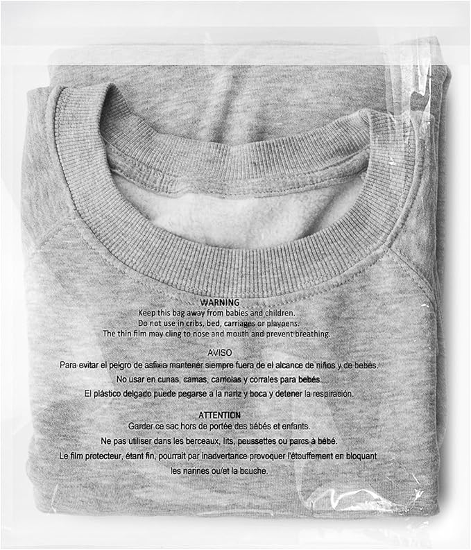 iMailer - 200 Count - 8" x 10" Clear Plastic Poly Bags with Suffocation Warning for Clothing, T-Shirt, Brochure, Prints, Handicraft Gift- Resealable Adhesive,Not Strong