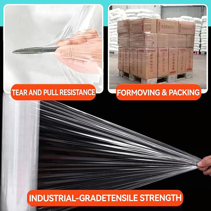 Stretch Wrap Film, 15" x 1000Ft Shrink Wrap Roll with Handles,60 Gauge Stretch Wrap Industrial Strength, Plastic Wrap for Pallet Wrapping Shipping Moving and Surface Protection (12 Pack-5"-80 Gauge)