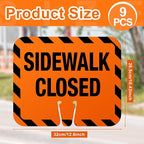 9 Pcs Plastic Sidewalk Closed Sign Bulk for Traffic Cones Top Road Warning Signs 10.4" Height x 12.6" Width x 0.05" Thickness for Outdoor Barricade Construction Caution