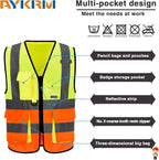 Big and tll Safety Vest with Reflective Strips and Zipper, Yellow&Orange Color Mixed 6XL-8XL