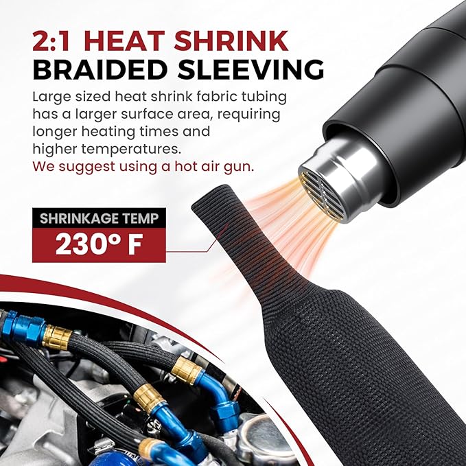 Heat Shrink Wire Loom 2:1 Shrinkable Braided Cable Sleeve 3/4 Inch ID-46ft Abrasion Protection Flexibility Fabric Wiring Harness Cover Sheath