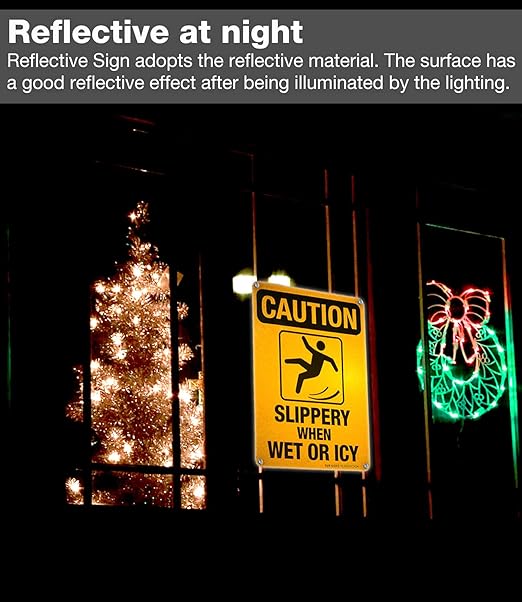 Slippery When Wet Or ICY Sign, Caution Sign, 4 Pack, 10" x 7" Rust Free .040 Aluminum, UV Protected, Waterproof, Weatherproof and Fade Resistant, 4 Pre-drilled Holes