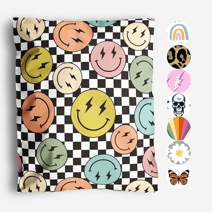 14x19 Poly Mailers – Smiles Checkerboard – Waterproof, Tear-Resistant Shipping Bags with Adhesive Seal – 100 Pack – Package Mint