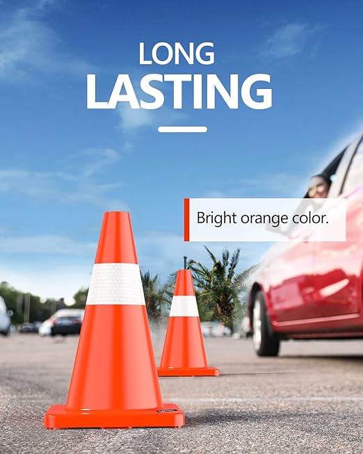 BATTIFE 6 Pack 18 Inch Traffic Safety Cones with Reflective Collars, PVC Orange Construction Cone for Home Road Driveway Parking