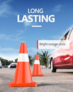 BATTIFE 6 Pack 18 Inch Traffic Safety Cones with Reflective Collars, PVC Orange Construction Cone for Home Road Driveway Parking