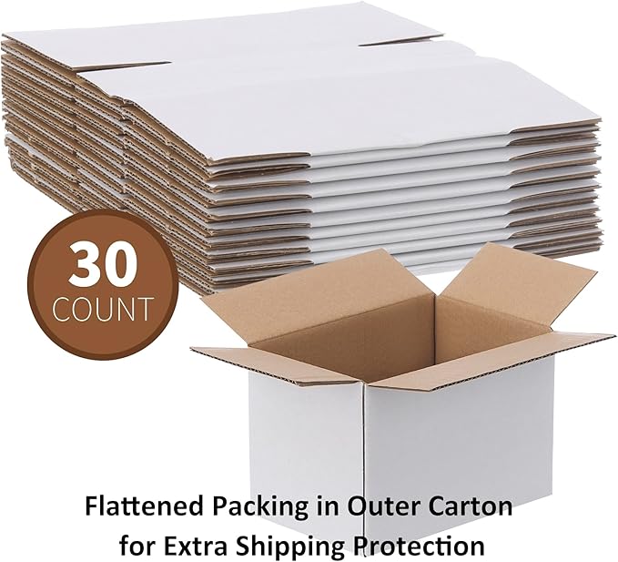 FARRAY Shipping Boxes 6x4x4 inches (Inner Size), 30 Pack Sturdy Kraft Corrugated Small Cardboard Boxes for Mailing Packing, White
